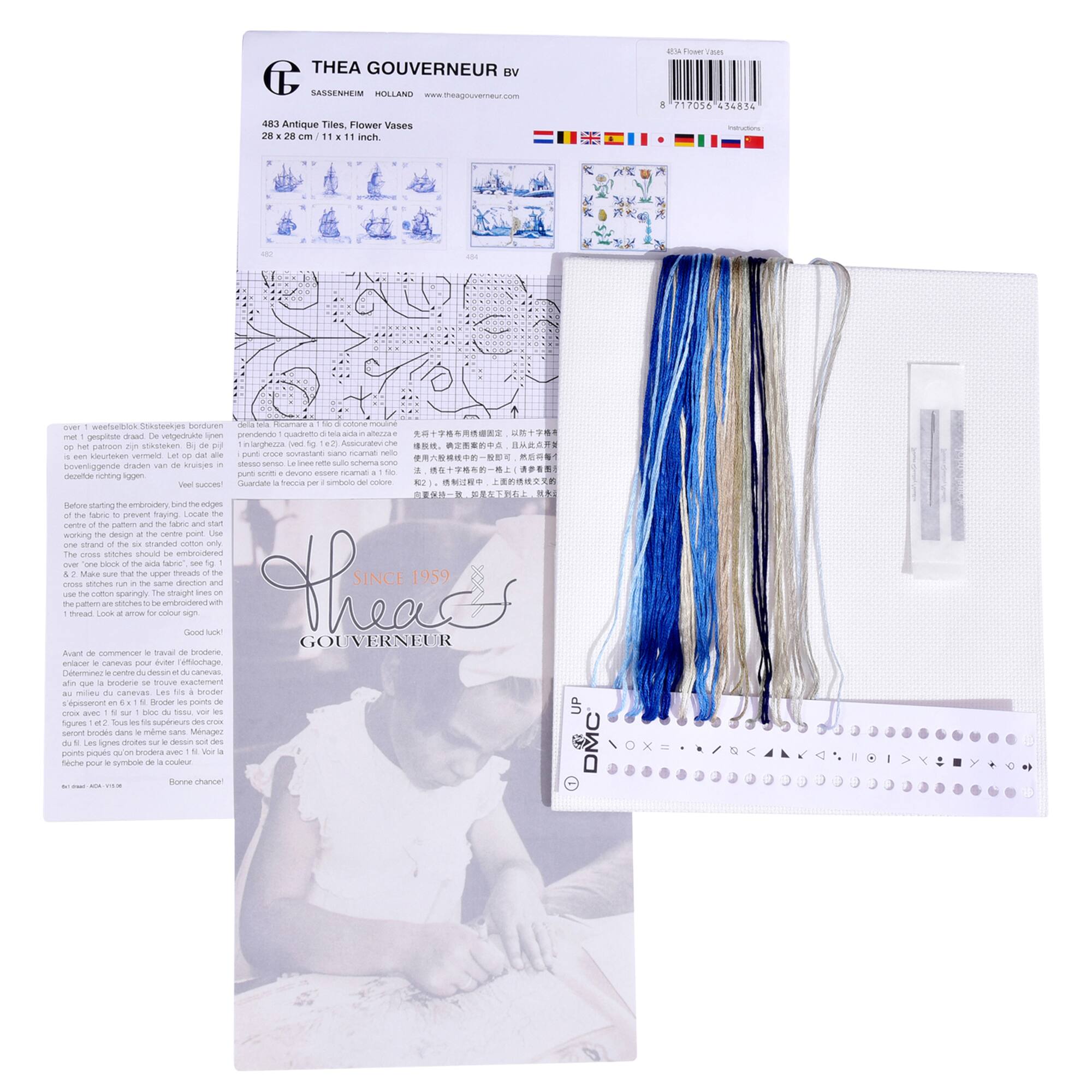 Thea Gouverneur Since 1959® Delft Blue Flower Counted Cross Stitch Kit